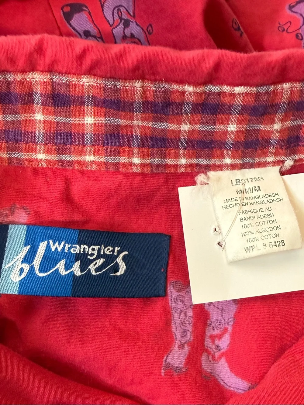 VTG Wrangler Blues Women's Pink Button-Down w/Purple Boot Print 100% Cotton - Picture 3 of 3